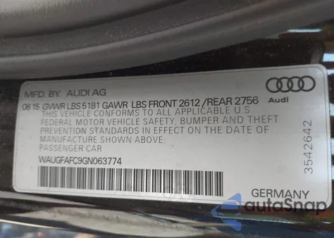 2016 Audi A6 2.0T Premium Plus из США, поврежденный, VIN WAUGFAFC9GN063774